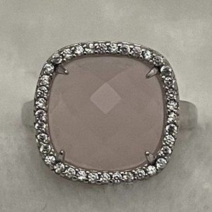Sterling Silver Rose Quartz Cushion Halo Ring NWOT Size 6.75